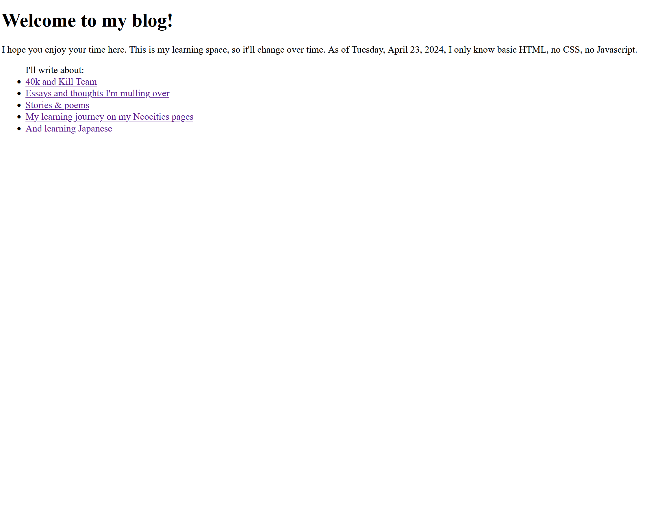 first picture of my homepage, only naked html